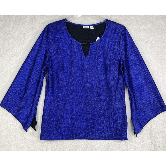 Cato Tunic Blouse Woman Plus X - Large Blue Shimmery Evening Party Wear Metallic - Picture 1 of 9